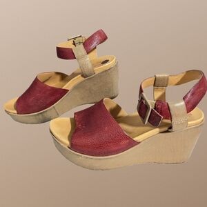 Kork-Ease Keirn Platform Wedge Sandal in Tan and Red Size 10 Boho Leather